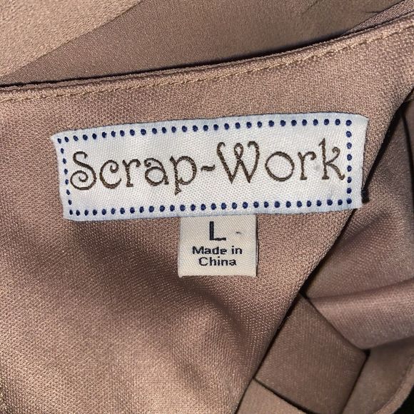 Scrap-Work Silk (70%) Size Large Brown Romper Shorts Embroidery On Hem - Picture 6 of 12